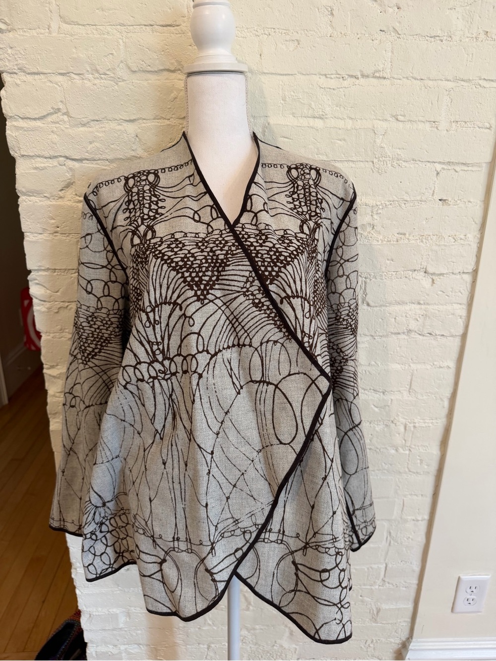Chico's Black & Cream Abstract-Pattern Jacket